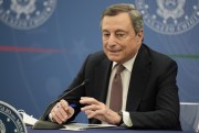 Italian Premier Mario Draghi addresses the media during a press conference, Rome, Oct. 5, 2021 (AP photo by Andrew Medichini).