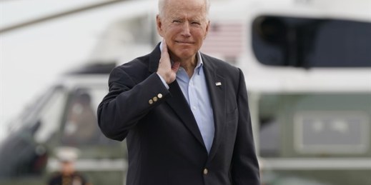 President Joe Biden prepares to board Air Force One at Andrews Air Force Base, Md., June 9, 2021 (AP photo by Patrick Semansky).