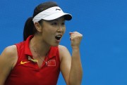 China’s Peng Shuai reacts during a women’s tennis singles match at the 16th Asian Games in Guangzhou, China, Nov. 21, 2010 (AP photo by Vincent Yu).