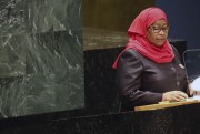 Tanzanian President Samia Suluhu Hassan addresses the 76th session of the United Nations General Assembly at U.N. headquarters in New York, Sept. 23, 2021 (pool photo by Spencer Platt via AP).