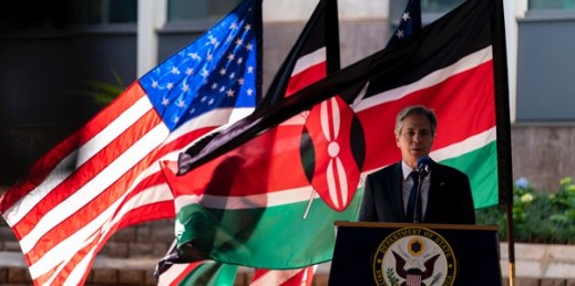 U.S. Secretary of State Antony Blinken speaks at the U.S. Embassy in Nairobi, Kenya, Nov. 18, 2021 (AP photo by Andrew Harnik).