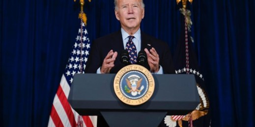 U.S. President Joe Biden speaks at the Chase Center in Wilmington, Delaware, Dec. 11, 2021 (AP photo by Carolyn Kaster).