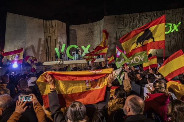 Supporters of Spain’s far-right Vox party attend a closing election campaign event in Madrid, Spain, Nov. 8, 2019 (AP photo by Bernat Armangue).