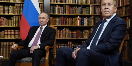 Russian President Vladimir Putin and Russian Foreign Minister Sergey Lavrov meet with President Joe Biden in Geneva, Switzerland, June 16, 2021 (AP photo by Patrick Semansky).