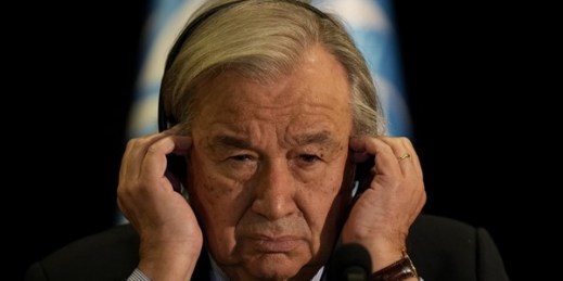 United Nations Secretary-General Antonio Guterres listens to a question during a press conference in Beirut, Lebanon, Dec. 21, 2021 (AP photo by Hassan Ammar).
