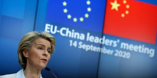 European Commission President Ursula von der Leyen talks during an online press conference at the European Council building in Brussels, Sept. 14, 2020 (AP photo by Yves Herman).
