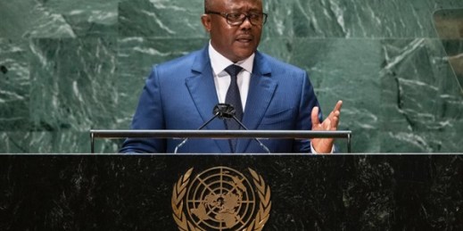 Guinea-Bissau's president Umaro Sissoco Embalo addresses the 76th Session of the U.N. General Assembly, Sept. 22, 2021 (AP photo by Eduardo Munoz).