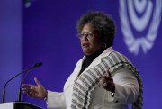 Barbadian Prime Minister Mia Mottley speaks during the opening ceremony of the COP26 U.N. Climate Summit in Glasgow, Scotland, Nov. 1, 2021 (AP file photo by Alberto Pezzali).