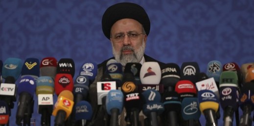 Iran’s then-President-elect Ebrahim Raisi during a news conference in Tehran, Iran, June 21, 2021 (AP file photo by Vahid Salemi).