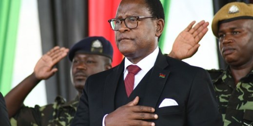 Malawi's newly elected President Lazarus Chakwera greets supporters after being sworn in in Lilongwe, Malawi, June 28 2020 (AP photo by Thoko Chikondi).