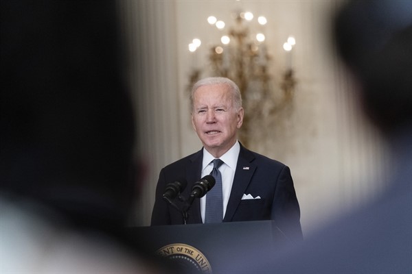President Joe Biden speaks about Ukraine in the East Room of the White House, in Washington, Feb. 15, 2022 (AP photo by Alex Brandon).