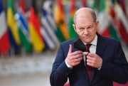 German Chancellor Olaf Scholz arrives for an EU-AU summit at the European Council building in Brussels, Feb. 17, 2022 (AP photo by Geert Vanden Wijngaert).
