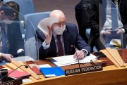Russia’s UN Ambassador Vasily Nebenzya addresses the United Nations Security Council, Jan. 31, 2022 (AP photo by Richard Drew).