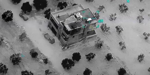 An image from a video provided by the U.S. Department of Defense shows the compound where Islamic State leader Abu Ibrahim al-Hashimi al-Qurayshi died during a U.S. raid, in Idlib province, Syria, Feb. 3, 2022 (Department of Defense via AP Images).