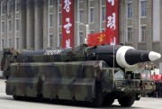An unidentified missile that analysts believe could be the North Korean Hwasong 12 is paraded in Kim Il Sung Square in Pyongyang, North Korea, April 15, 2017 (AP photo by Wong Maye-E).