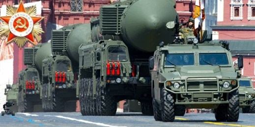 Russian RS-24 Yars ballistic missiles roll in Red Square during the Victory Day military parade in Moscow, Russia, June 24, 2020 (AP photo by Alexander Zemlianichenko).