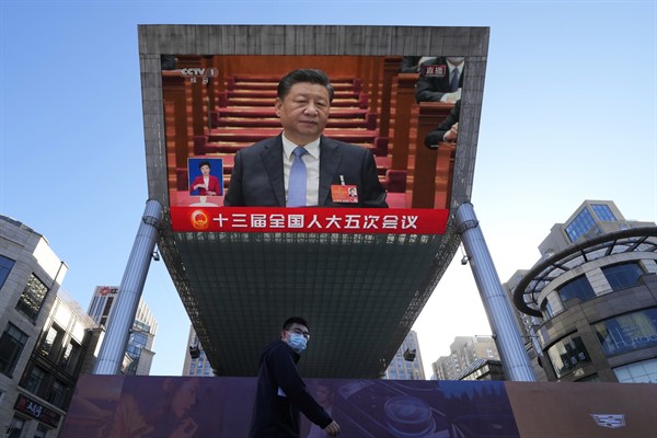Chinese President Xi Jinping is seen on a live broadcast of the opening ceremony for the National People’s Congress, March 5, 2022, Beijing (AP photo by Ng Han Guan).