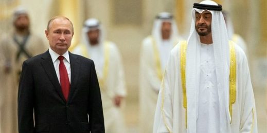 Russian President Vladimir Putin and Abu Dhabi Crown Prince Mohamed bin Zayed al-Nahyan.