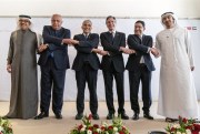 U.S. Secretary of State Antony Blinken poses for a photograph with the foreign ministers of Bahrain, Egypt, Israel, Morocco and the United Arab Emirates at the Negev Summit, Sde Boker, Israel, March 28, 2022 (AP photo by Jacquelyn Martin).