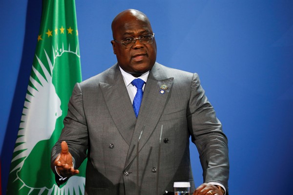 Congolese President Felix Tshisekedi attends a press conference during the G-20 Compact with Africa, August 27, 2021 (DPA photo via AP Images).