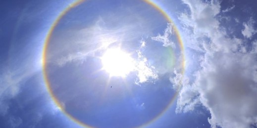 A sun halo is seen in the skies above Harare, Zimbabwe, Nov. 15, 2020 (AP photo by Tsvangirayi Mukwazhi).