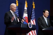 U.S. President Joe Biden speaks as South Korean President Yoon Suk Yeol listens during a news conference in Seoul, South Korea, May 21, 2022 (AP photo by Evan Vucci).