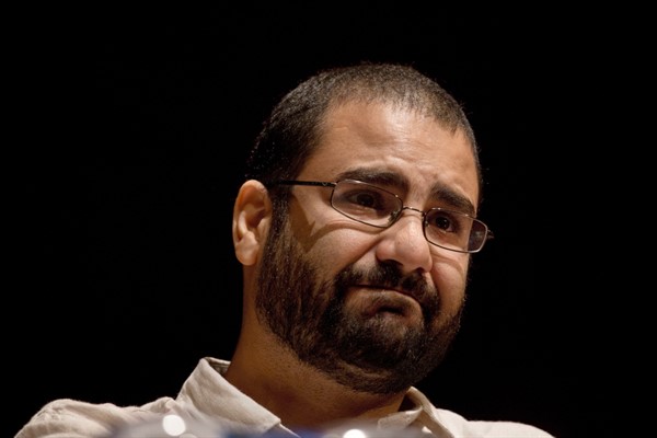 Egyptian activist Alaa Abdel-Fattah speaks during a conference at the American University in Cairo, Egypt, Sept. 22, 2014 (AP photo by Nariman El-Mofty).