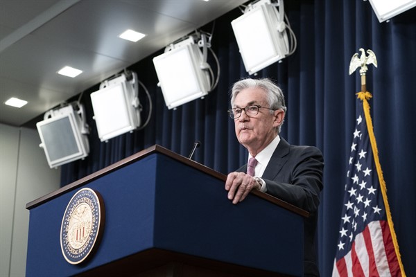 Federal Reserve Board Chair Jerome Powell speaks during a news conference at the Federal Reserve, May 4, 2022 in Washington (AP photo by Alex Brandon).