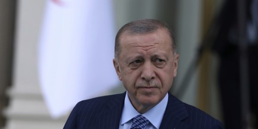 Turkey's President Recep Tayyip Erdogan arrives for a ceremony, in Ankara, Turkey on May 16, 2022. (AP Photo/Burhan Ozbilici)