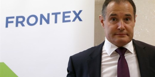 Fabrice Leggeri, the then-head of Frontex, arrives at a press conference at Frontex offices in Brussels, Belgium, July 11, 2016 (AP photo by Darko Vojinovic).
