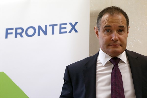 Fabrice Leggeri, the then-head of Frontex, arrives at a press conference at Frontex offices in Brussels, Belgium, July 11, 2016 (AP photo by Darko Vojinovic).