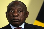 South African President Cyril Ramaphosa looks on during the presentation of the final report of the Zondo Commission, Pretoria, South Africa, June 22, 2022 (AP photo by Themba Hadebe).