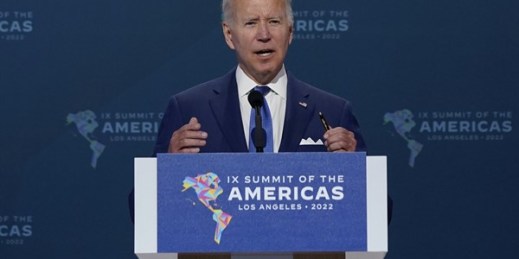 President Joe Biden speaks during the opening plenary session of the Summit of the Americas, in Los Angeles, June 9, 2022 (AP photo by Evan Vucci).
