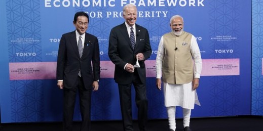 Japanese Prime Minister Fumio Kishida, U.S. President Joe Biden and Indian Prime Minister Narendra Modi attend the launch event for the Indo-Pacific Economic Framework, in Tokyo, May 23, 2022 (AP photo by Evan Vucci).