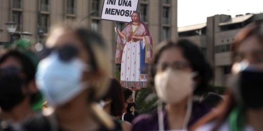 Women take part in a protest against gender violence as part of demonstrations marking International Women’s Day, in Lima, Peru, March 5, 2022 (AP photo by Martin Mejia).