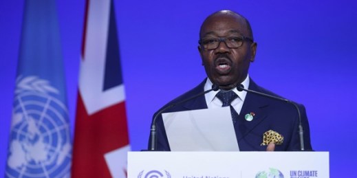 Gabonese President Ali Bongo speaks during the opening ceremony of the U.N. Climate Change Conference COP26 in Glasgow, Scotland, Nov. 1, 2021 (Pool photo by Yves Herman via AP).
