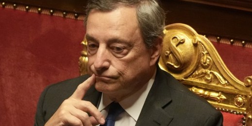 Italian Prime Minister Mario Draghi attends a debate at the Senate in Rome, July 20, 2022 (AP photo by Gregorio Borgia).
