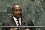 Prime Minister James Marape of of Papua New Guinea addresses the U.N. General Assembly, Sept. 24, 2021, New York (Pool photo by Peter Foley via AP).