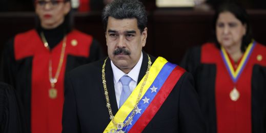 Venezuelan President Nicolas Maduro stands inside the Supreme Court in Caracas.