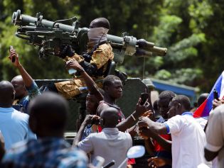 People gather during Burkina Faso's military coup