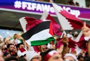 A Palestinian flag in Qatar, where the 2022 FIFA World Cup is being hosted in the Middle East for the first time