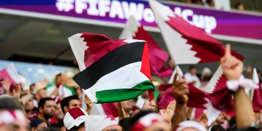 A Palestinian flag in Qatar, where the 2022 FIFA World Cup is being hosted in the Middle East for the first time