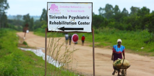 A mental health clinic sign in Zimbabwe, a sign that the WHO's mental health plans may be taking effect, but that there is more work to be done