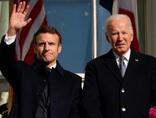 US President Joe Biden and France's President, Emmanuel Macron, discussing US-France Relations and Trade with Europe