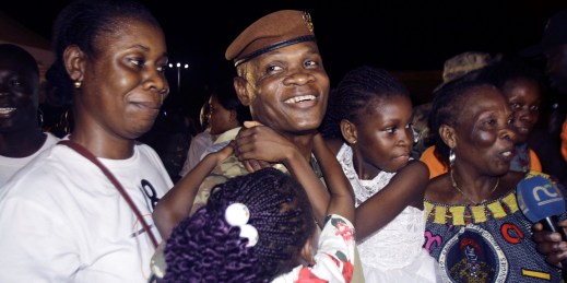 A soldier from Cote d'Ivoire (Ivory Coast) returning home amid a crisis of foreign affairs in Mali and West Africa