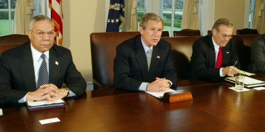 George Bush is seen in a picture during the Iraq War. 20 years have passed since the US invasion of Iraq.