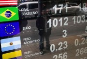 A currency exchange rate board in Santiago, Chile