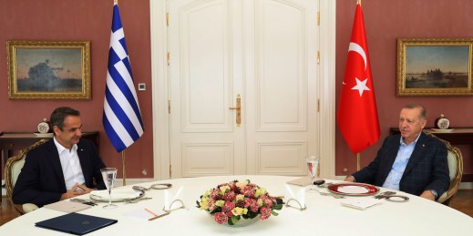 Greek Prime Minister Kyriakos Mitsotakis meets with Turkish President Recep Tayyip Erdogan.