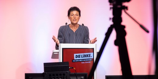 Sahra Wagenknecht speaks at an online meeting of the Left Party, Essen, North Rhine-Westphalia