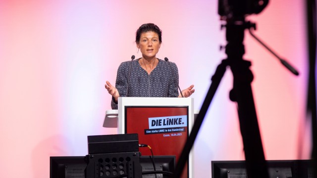 Sahra Wagenknecht speaks at an online meeting of the Left Party, Essen, North Rhine-Westphalia
